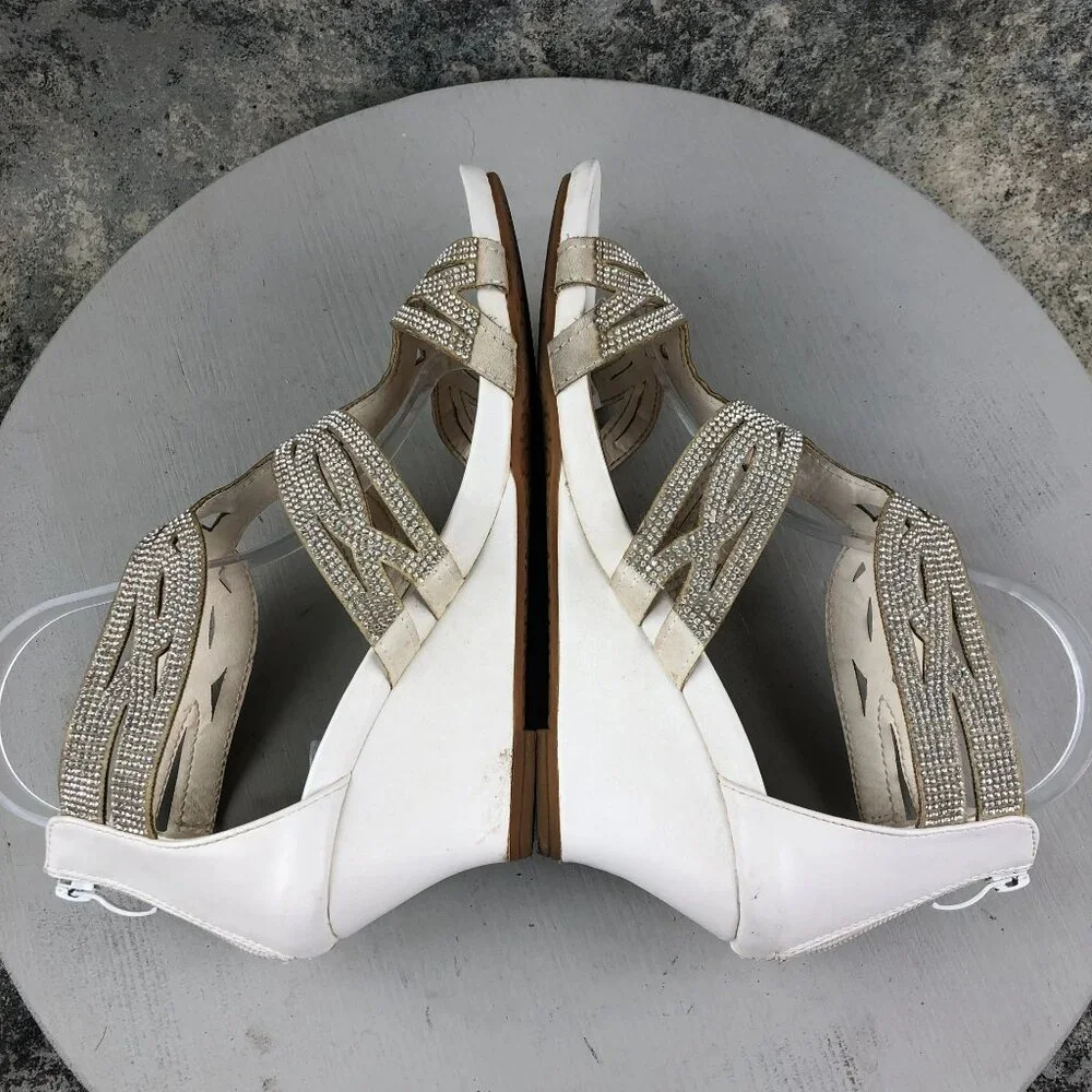 Patrizia by Spring Step Women's Size 41 (9.5-10) White Embellished Wedge Heels